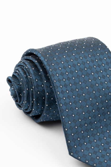 Cravata neagra cu imprimeu geometric bleumarin si alb [2]