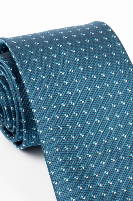Cravata turcoaz cu picouri albe [3]
