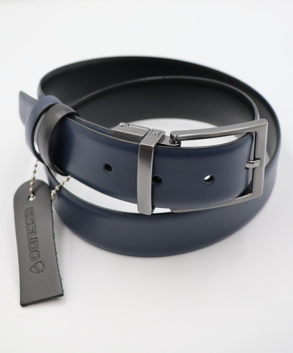 Curea piele naturală negru-bleumarin REVERSIBILA [4]