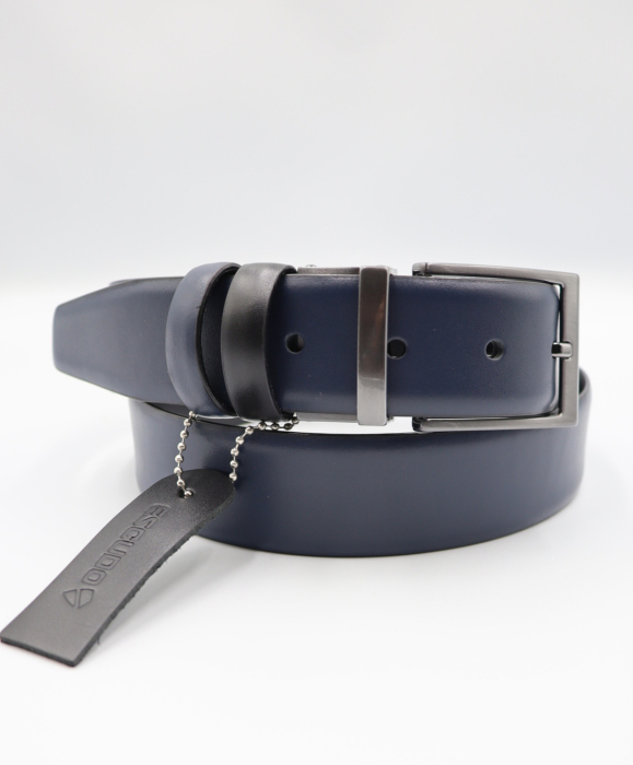 Curea piele naturală negru-bleumarin REVERSIBILA [3]