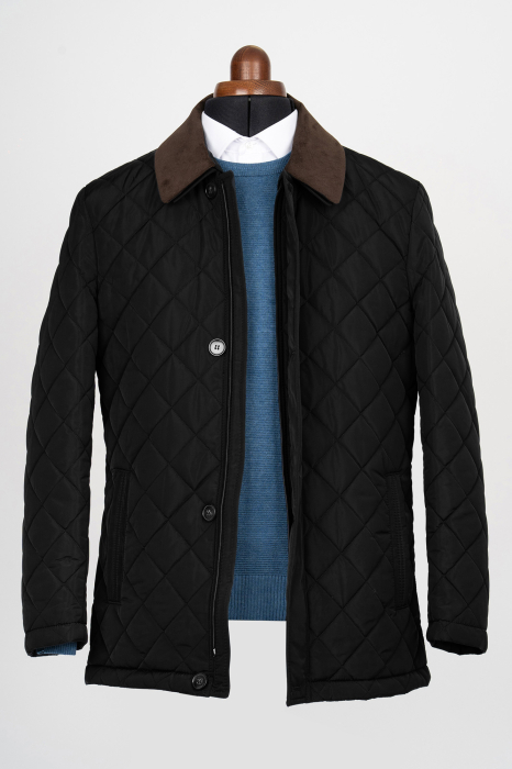 Geaca barbati slim fit negru matlasat cu guler de catifea [1]