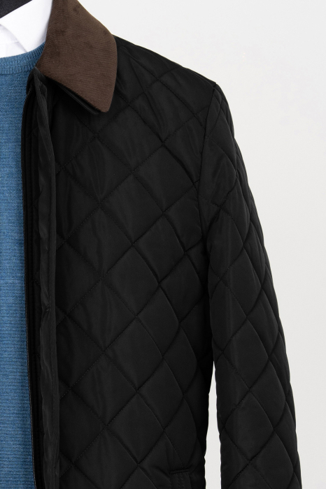Geaca barbati slim fit negru matlasat cu guler de catifea [2]