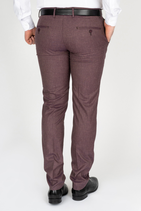 Pantaloni barbati stofa slim roz-visiniu pepit [4]