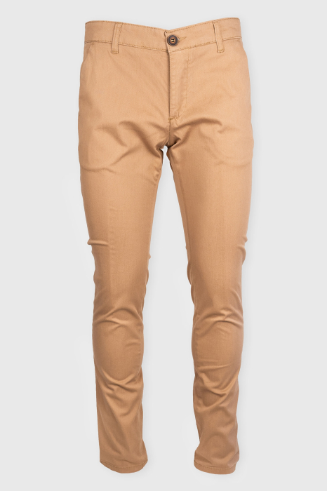 Pantaloni casual chino slim bumbac camel [2]