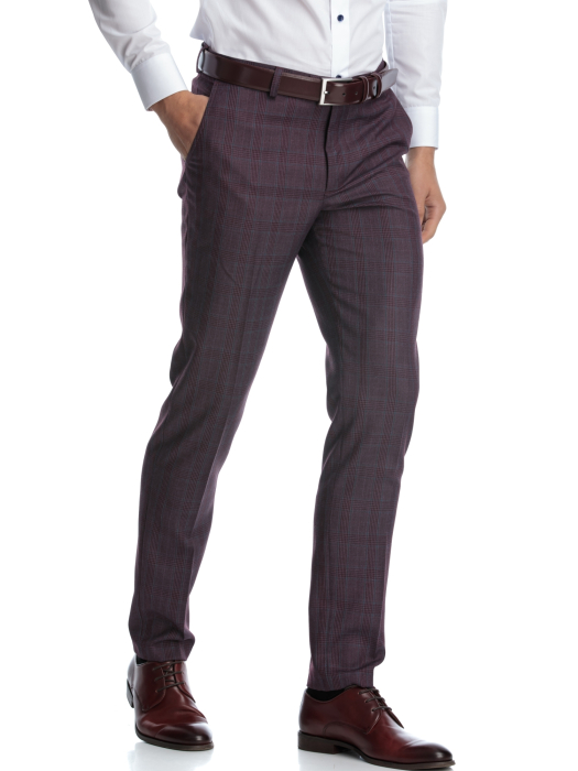 Pantaloni slim fit visinii cu caro [2]