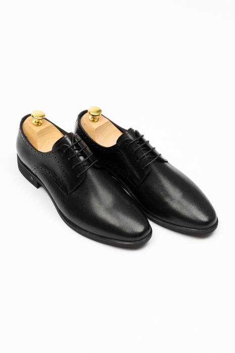 Pantofi barbati eleganti negru-pepit piele CONFORT [3]