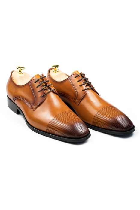 Pantofi piele barbati cu striatii cognac Derby [3]