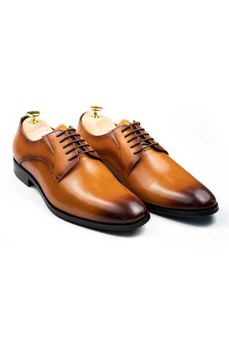 Pantofi piele barbati eleganti Derby cognac [3]