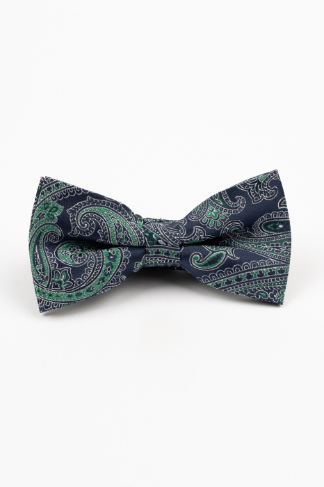 Papion bleumarin cu model paisley verde si argintiu [2]