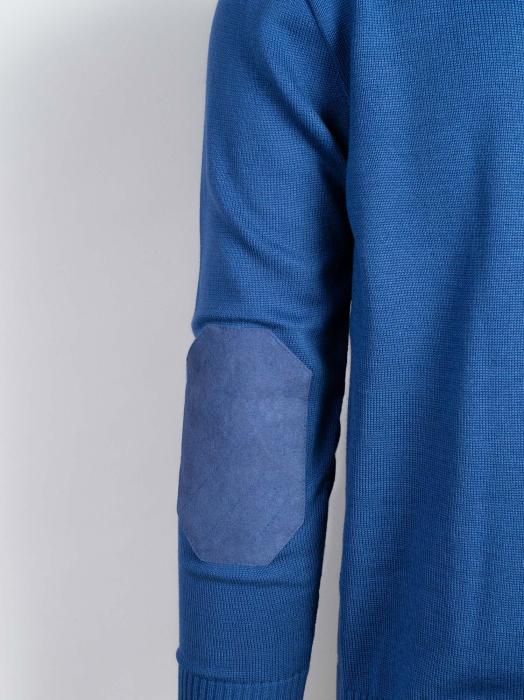 Pulover cu cotiere regular albastru [4]