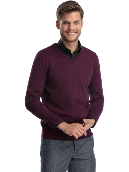 Pulover mov cu anchior slim fit [3]