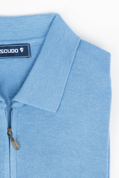 Pulover slim albastru cu guler si fermoar [2]