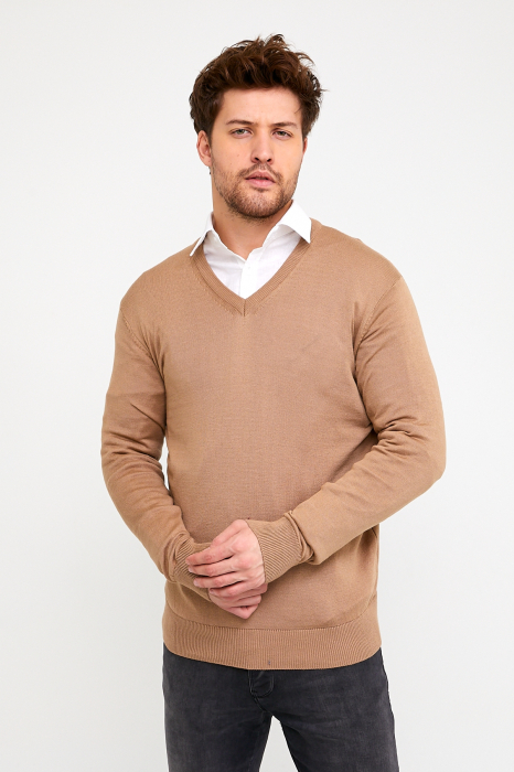 Pulover slim bej cu anchior [5]