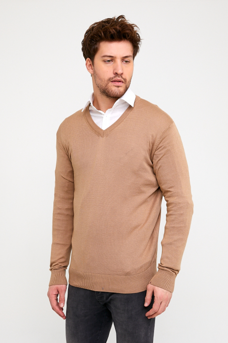 Pulover slim bej cu anchior [3]