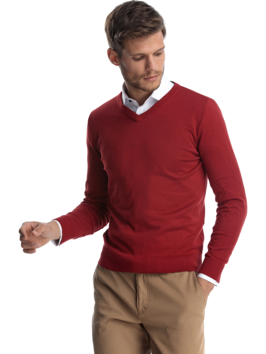 Pulover slim fit rosu cu anchior [3]