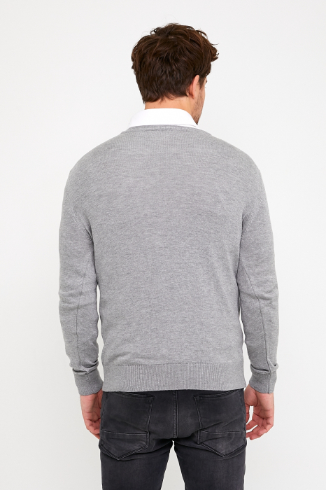 Pulover slim gri cu anchior [5]