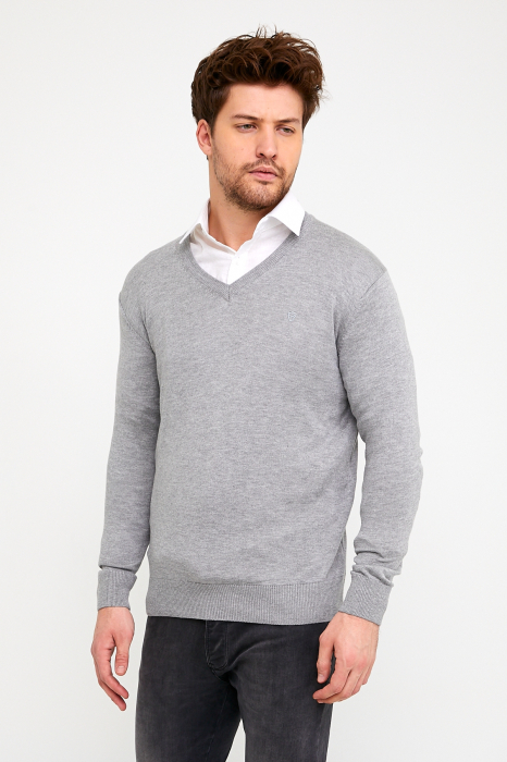 Pulover slim gri cu anchior [3]