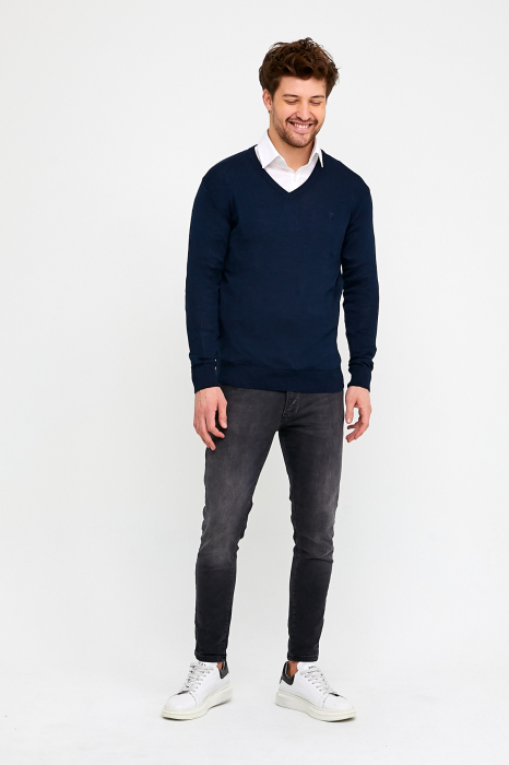 Pulover slim navy cu anchior [2]