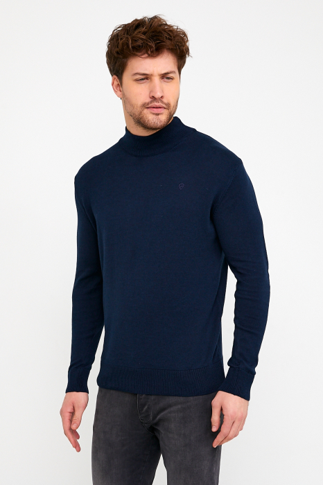 Pulover slim navy cu guler inalt [3]
