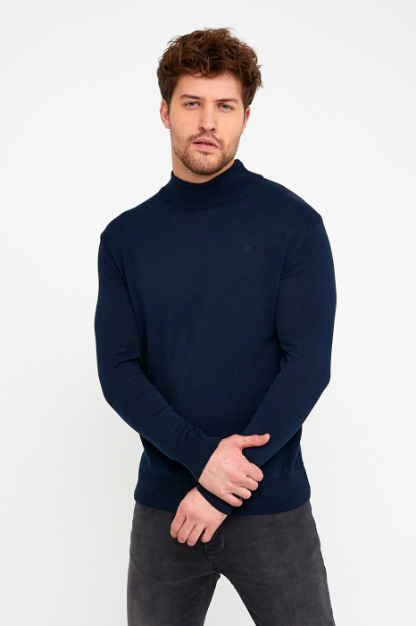 Pulover slim navy cu guler inalt [4]