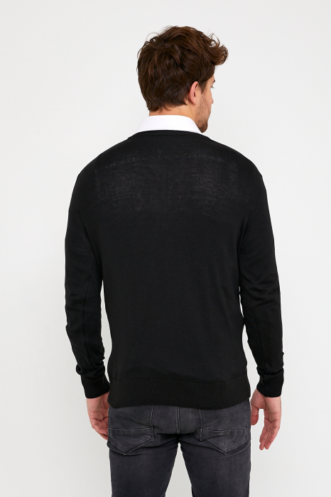 Pulover slim negru cu anchior [5]