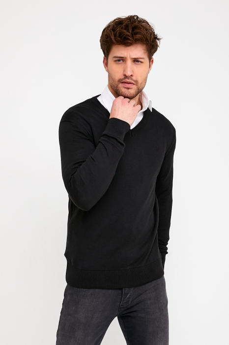 Pulover slim negru cu anchior [4]