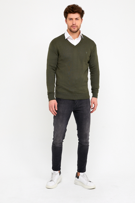 Pulover slim olive cu anchior [3]