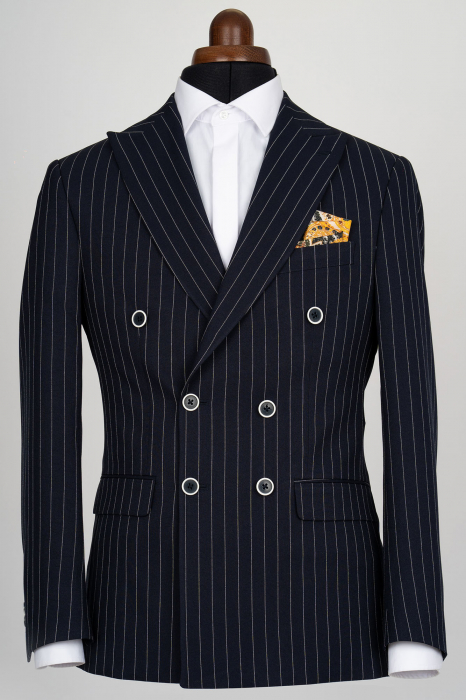 Sacou barbati bleumarin-dungi slim fit cu doua randuri de nasturi [1]