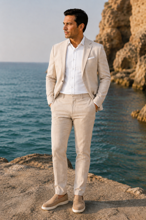 Sacou barbati slim fit bej din 100% IN [4]