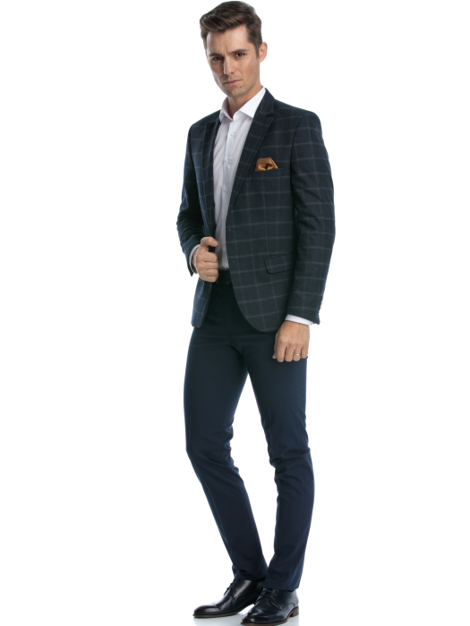 Sacou barbati slim fit bleumarin cu carouri [2]