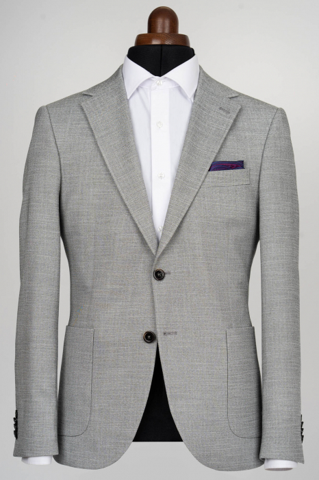 Sacou barbati slim fit gri-pepit cu buzunare aplicate [1]