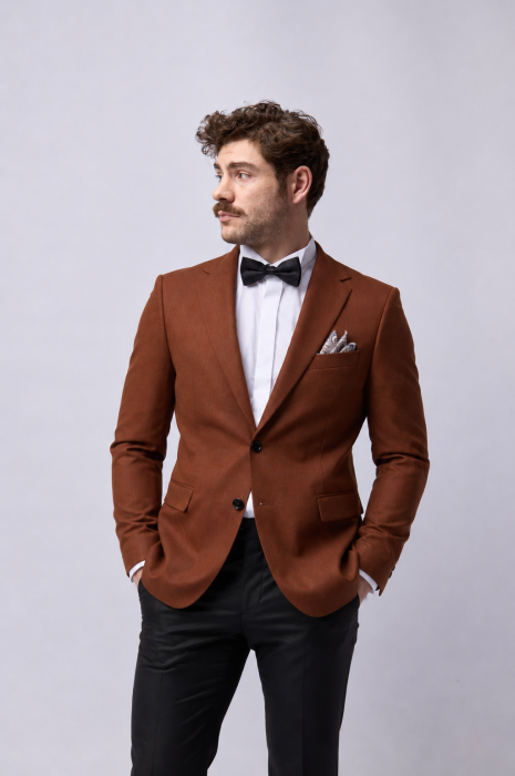 Sacou barbati slim fit caramiziu-pepit [3]