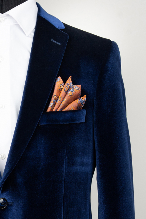 Sacou catifea barbati slim fit albastru regal [2]