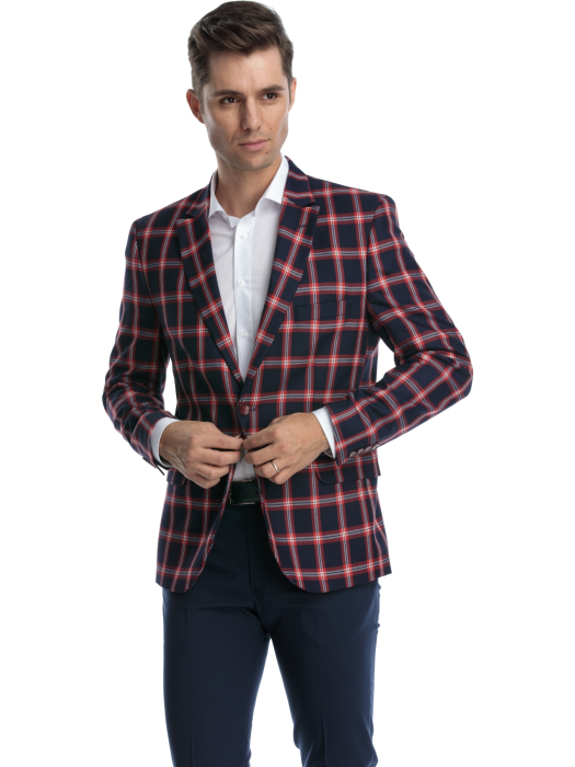 Sacou in carouri bleumarin cu rosu slim fit [2]