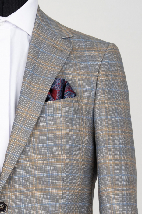 Sacou slim fit gri-bej caro [2]