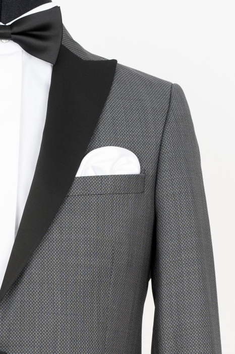 Sacou smoking slim gri cu lana si rever negru [3]