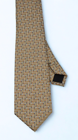 ACCESORII - Cravată camel-nisipiu cu model chevron si punctată cu portocaliu și albastru