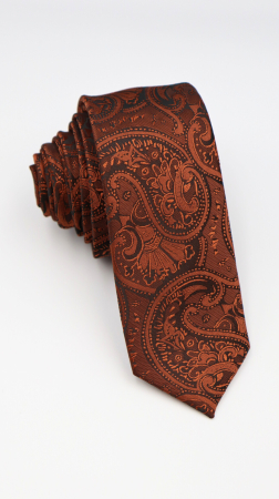 ACCESORII - Cravată îngustă cu model paisley cognac și negru