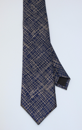 CRAVATE - Cravată Navy cu model geometric bej-auriu