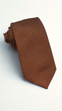 CRAVATE - Cravată cognac cu model geometric alb-bej