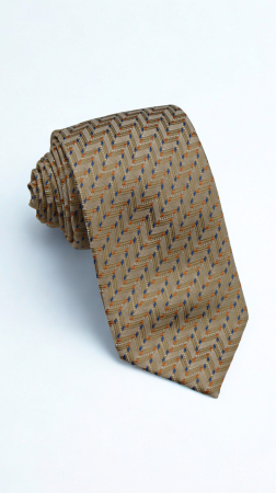 ACCESORII - Cravată camel-nisipiu cu model chevron si punctată cu portocaliu și albastru