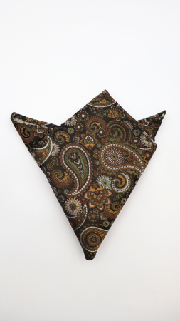 ACCESORII - Batista din mătase naturală paisley maro intens cu accente oliv & arămiu