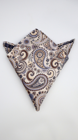 BATISTE - Batista din mătase naturală cu model paisley ivory, albastru & maro