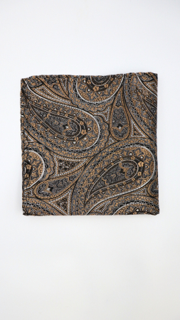 BATISTE - Batista din mătase naturală cu model paisley maro & negru