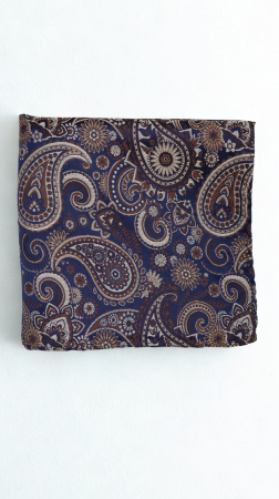 BATISTE - Batista din mătase naturală bleumarin cu paisley bej & maro