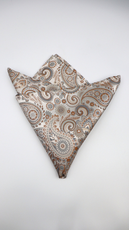 ACCESORII - Batista din mătase naturală paisley ivory cu accente gri & cărămiziu
