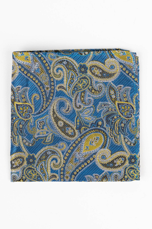 BATISTE - Batista matase naturala albastra cu paisley galben