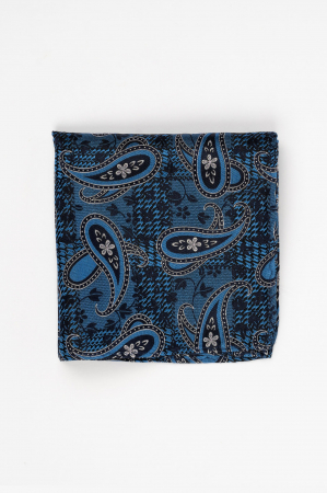 Batista matase naturala albastra cu paisley negru si argintiu [1]