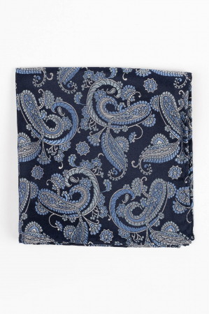 Batista matase naturala bleumarin cu imprimeu bleu si gri