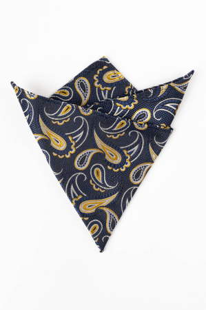 Batista matase naturala bleumarin cu model floral auriu [0]